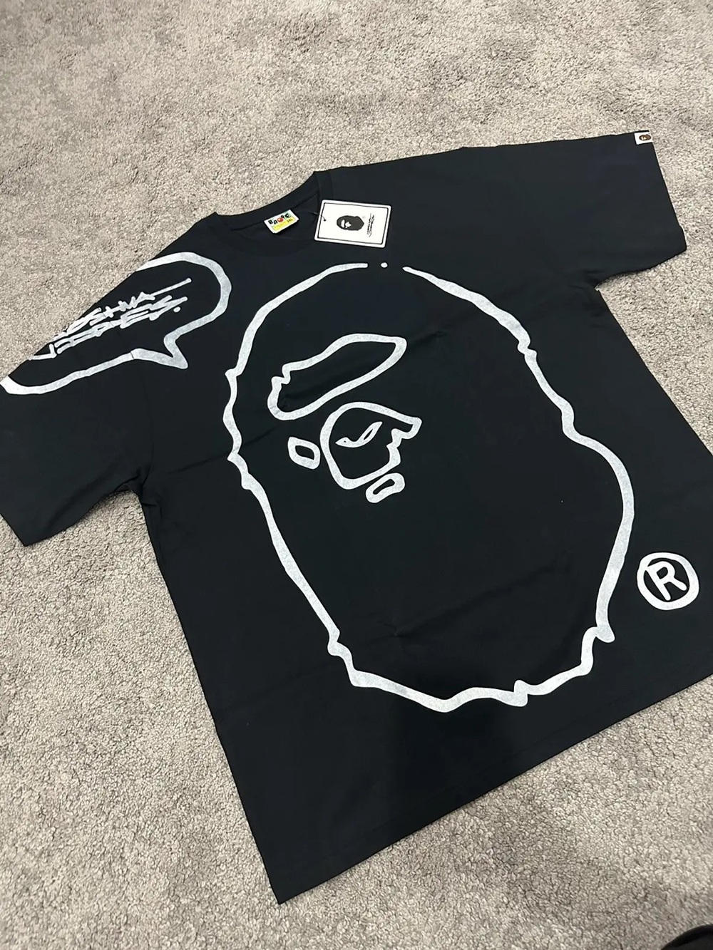 Bape Black Tee with Oversized White Ape Head